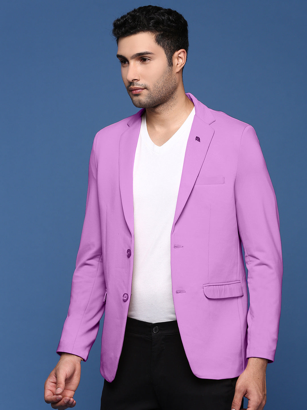 Men's Purple Solid Single-Breasted Blazer