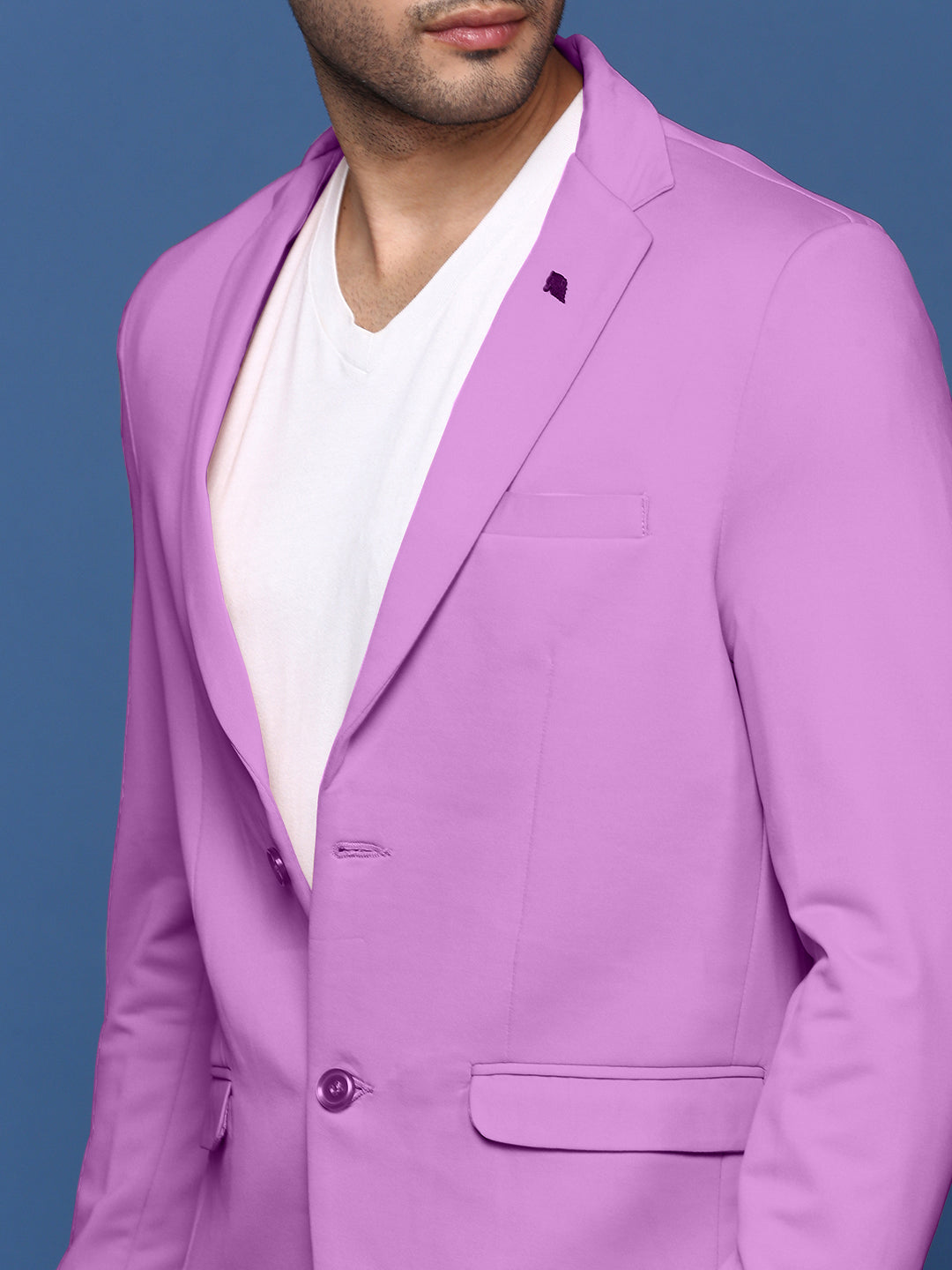 Men's Purple Solid Single-Breasted Blazer