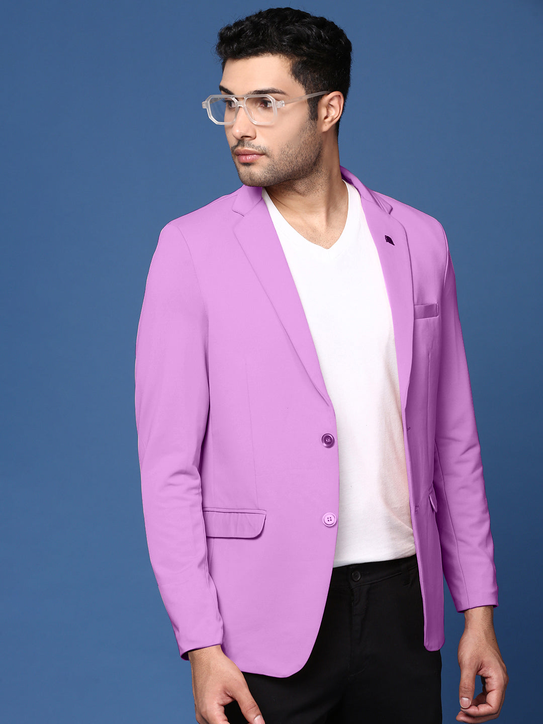 Men's Purple Solid Single-Breasted Blazer