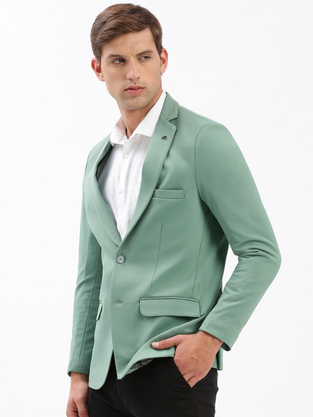 Men's Notched Lapel Solid Sea Green Blazer