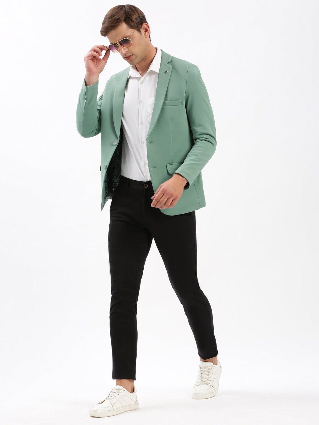 Men's Notched Lapel Solid Sea Green Blazer
