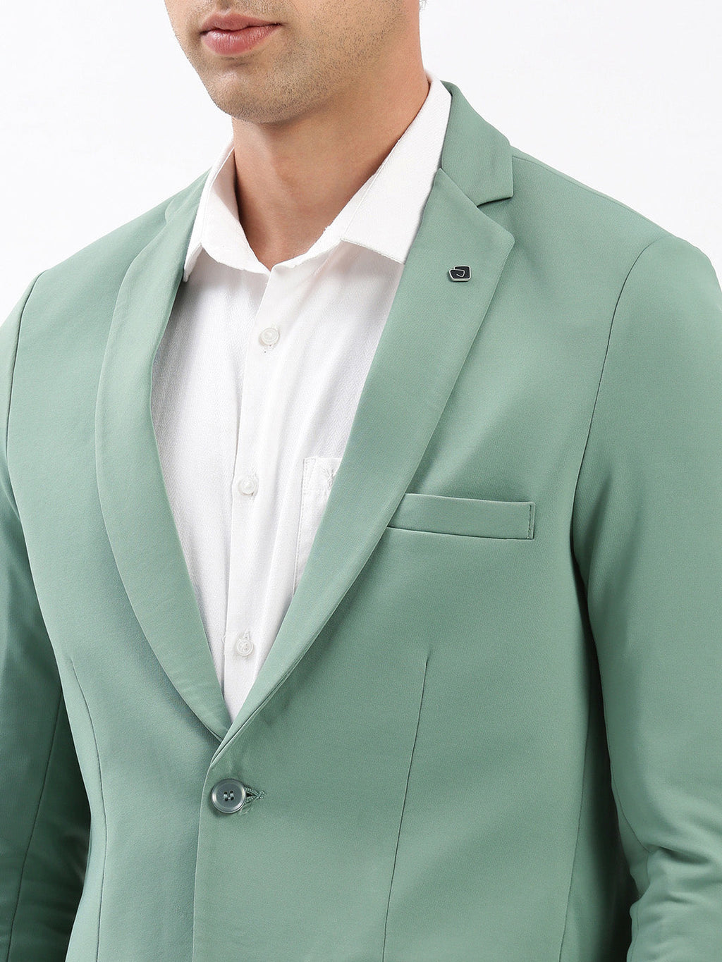 Men's Notched Lapel Solid Sea Green Blazer