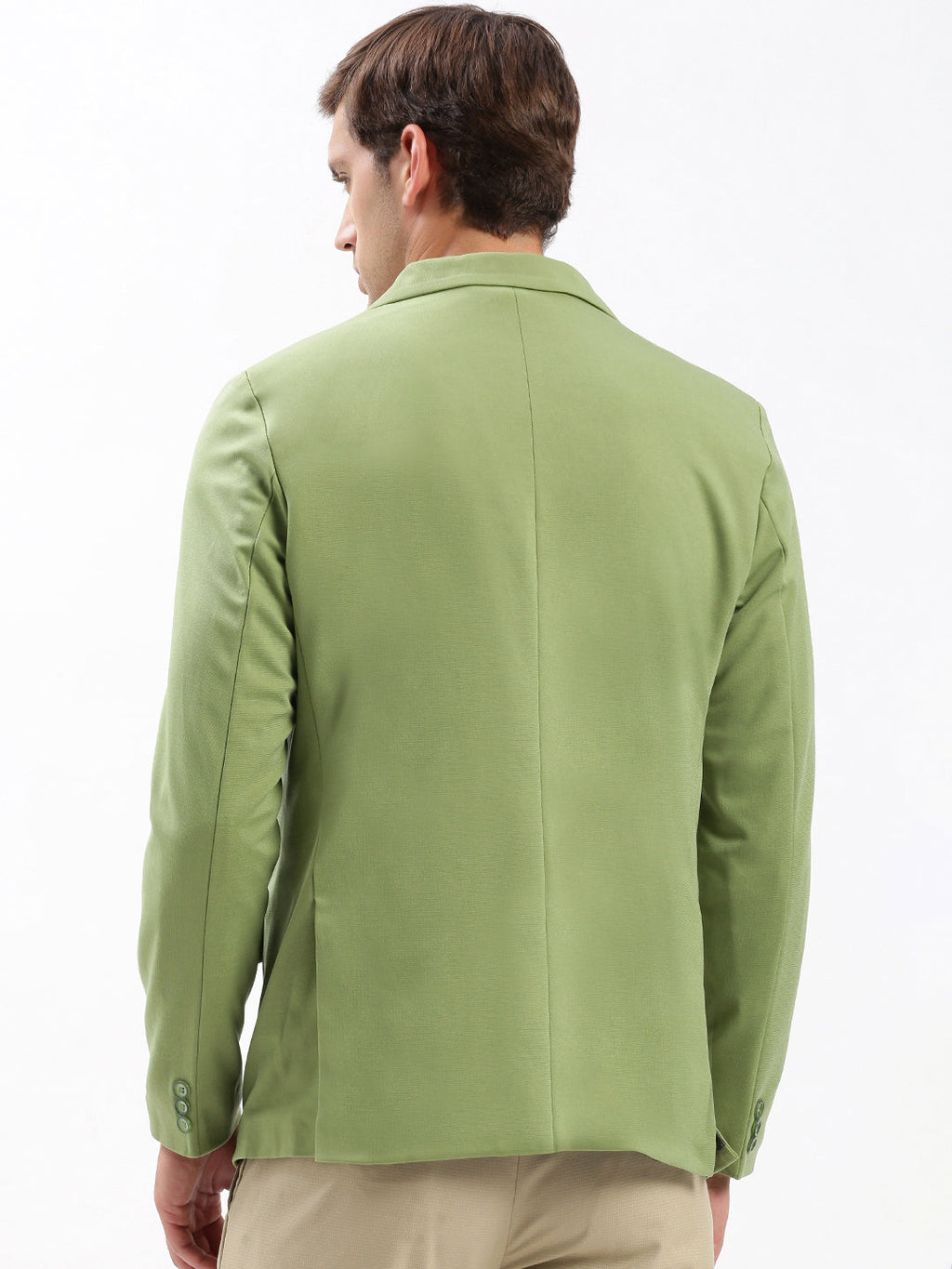Men's Green Slim-Fit Notched Lapel Collar Single-Breasted Blazer