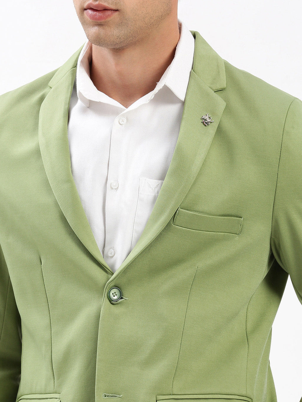Men's Green Slim-Fit Notched Lapel Collar Single-Breasted Blazer