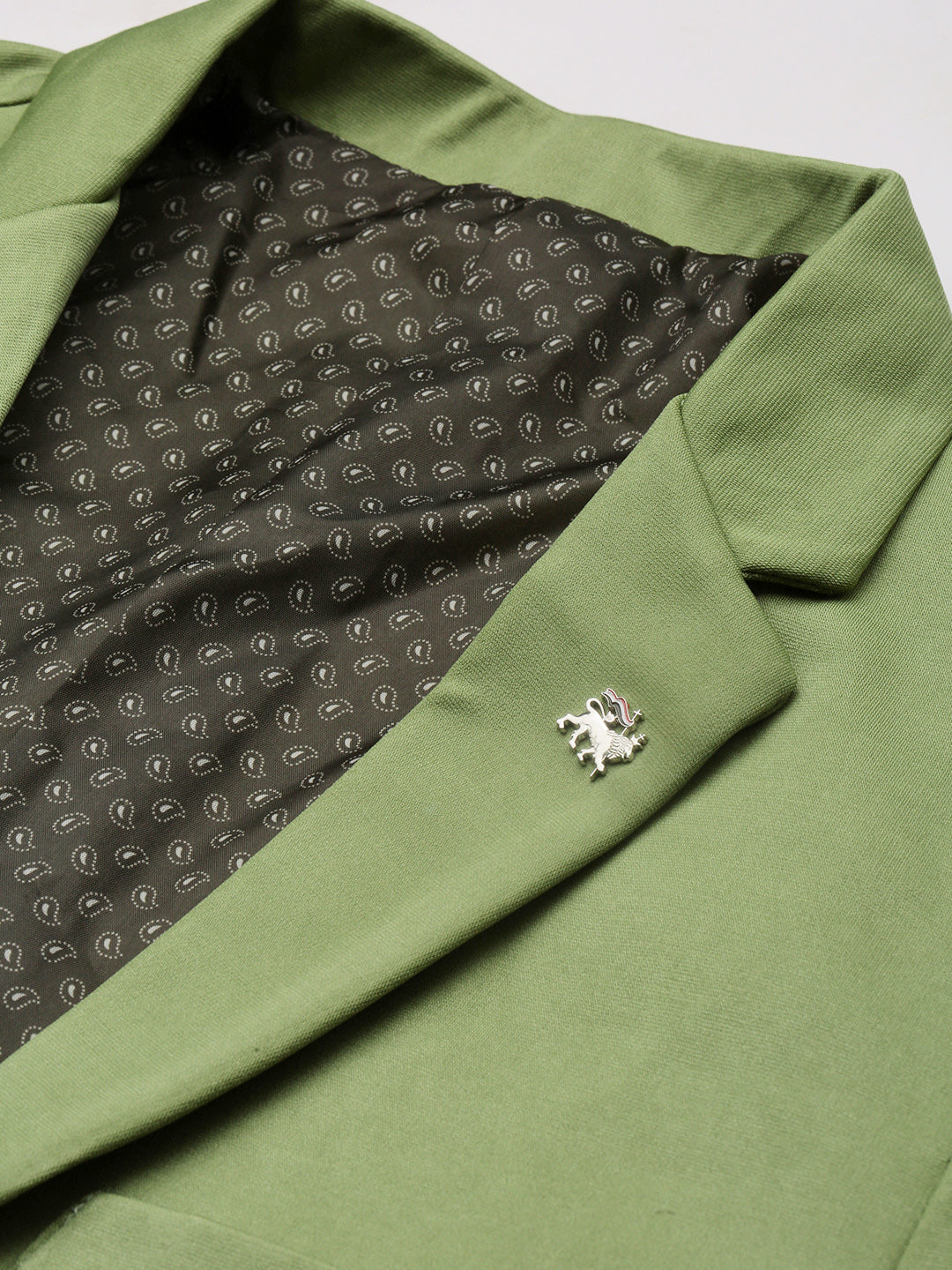 Men's Green Slim-Fit Notched Lapel Collar Single-Breasted Blazer