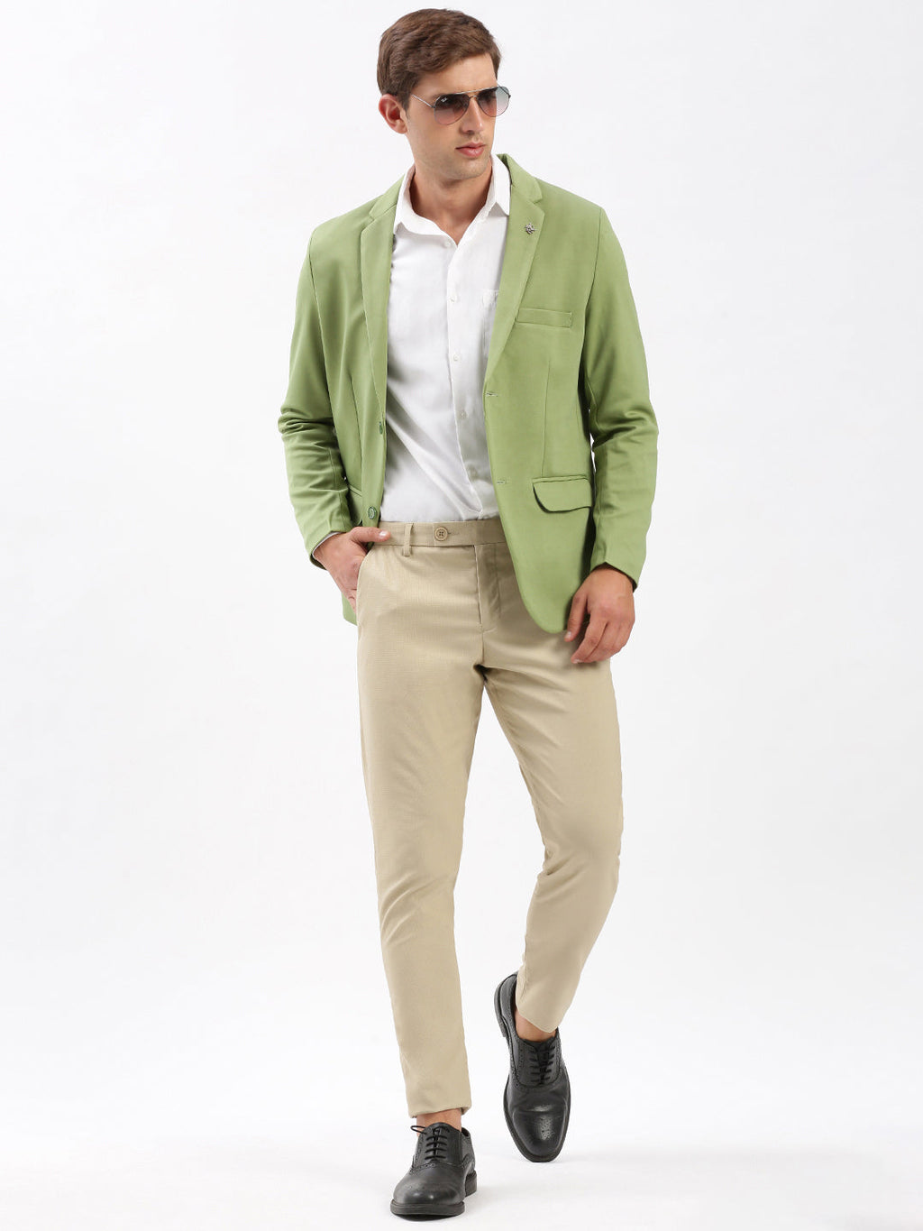 Men's Green Slim-Fit Notched Lapel Collar Single-Breasted Blazer