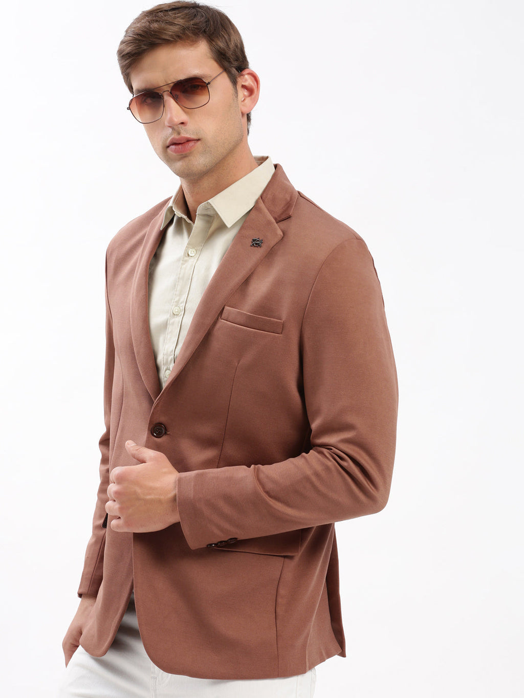 Men's Brown Slim Fit Notched Lapel Single-Breasted Casual Blazer