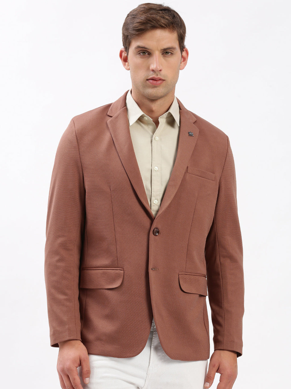 Men's Brown Slim Fit Notched Lapel Single-Breasted Casual Blazer