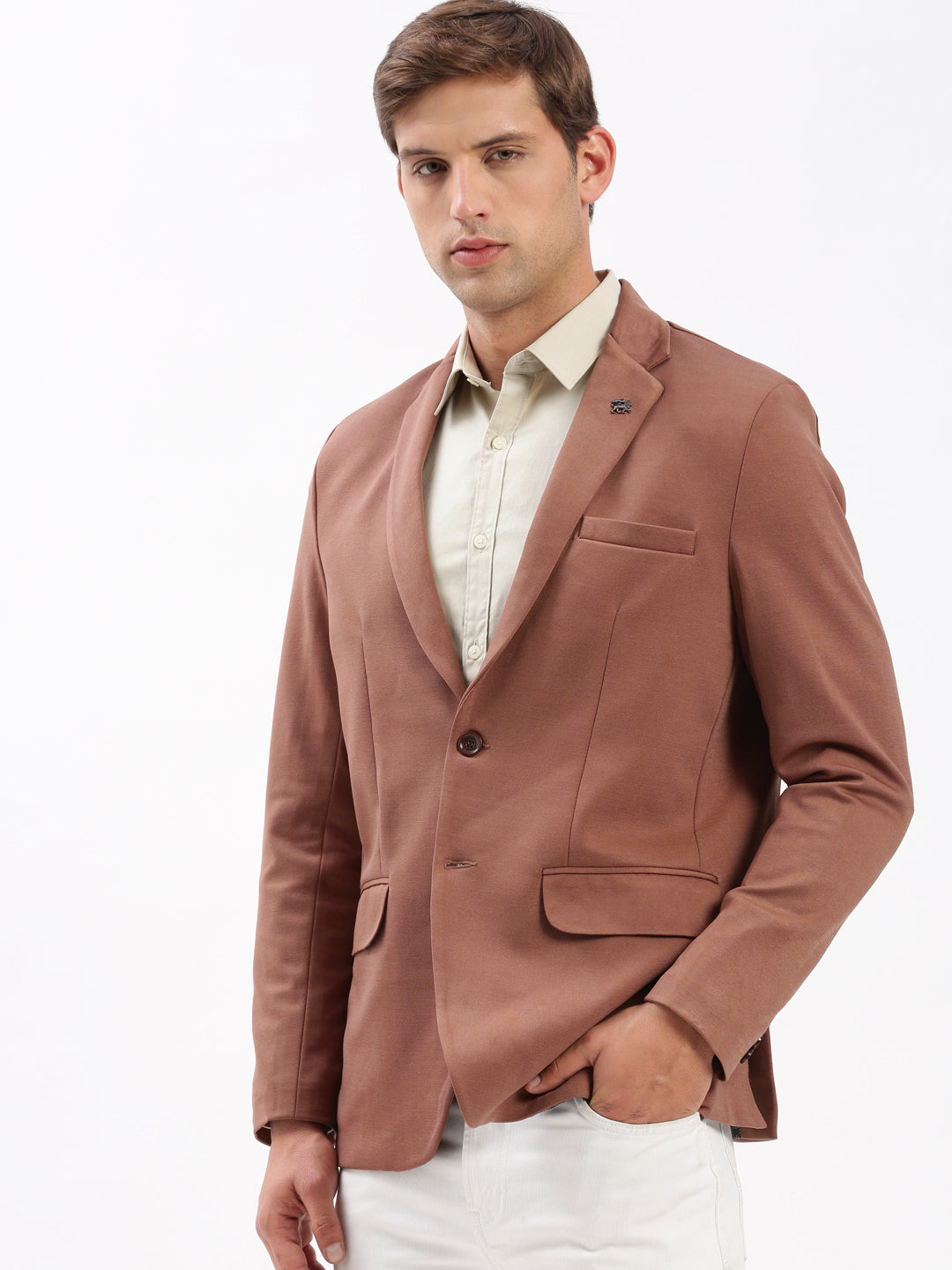 Men's Brown Slim Fit Notched Lapel Single-Breasted Casual Blazer