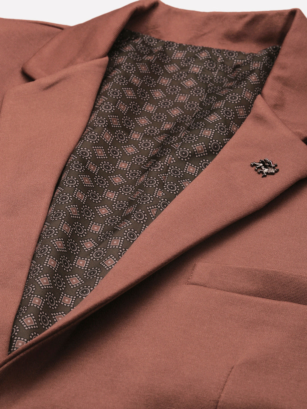 Men's Brown Slim Fit Notched Lapel Single-Breasted Casual Blazer