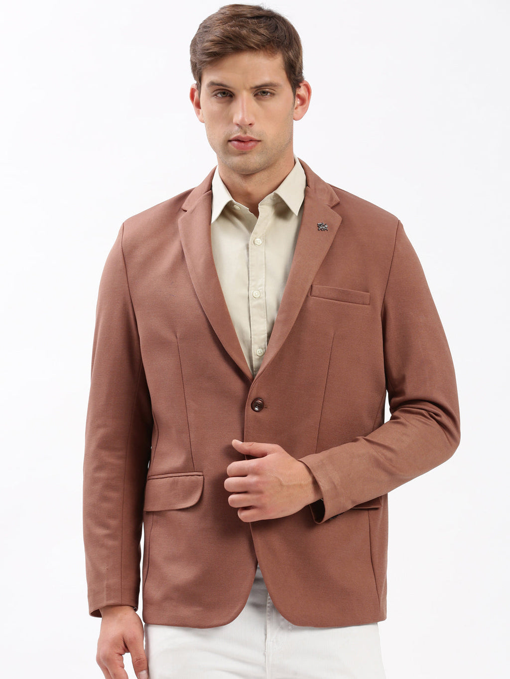 Men's Brown Slim Fit Notched Lapel Single-Breasted Casual Blazer