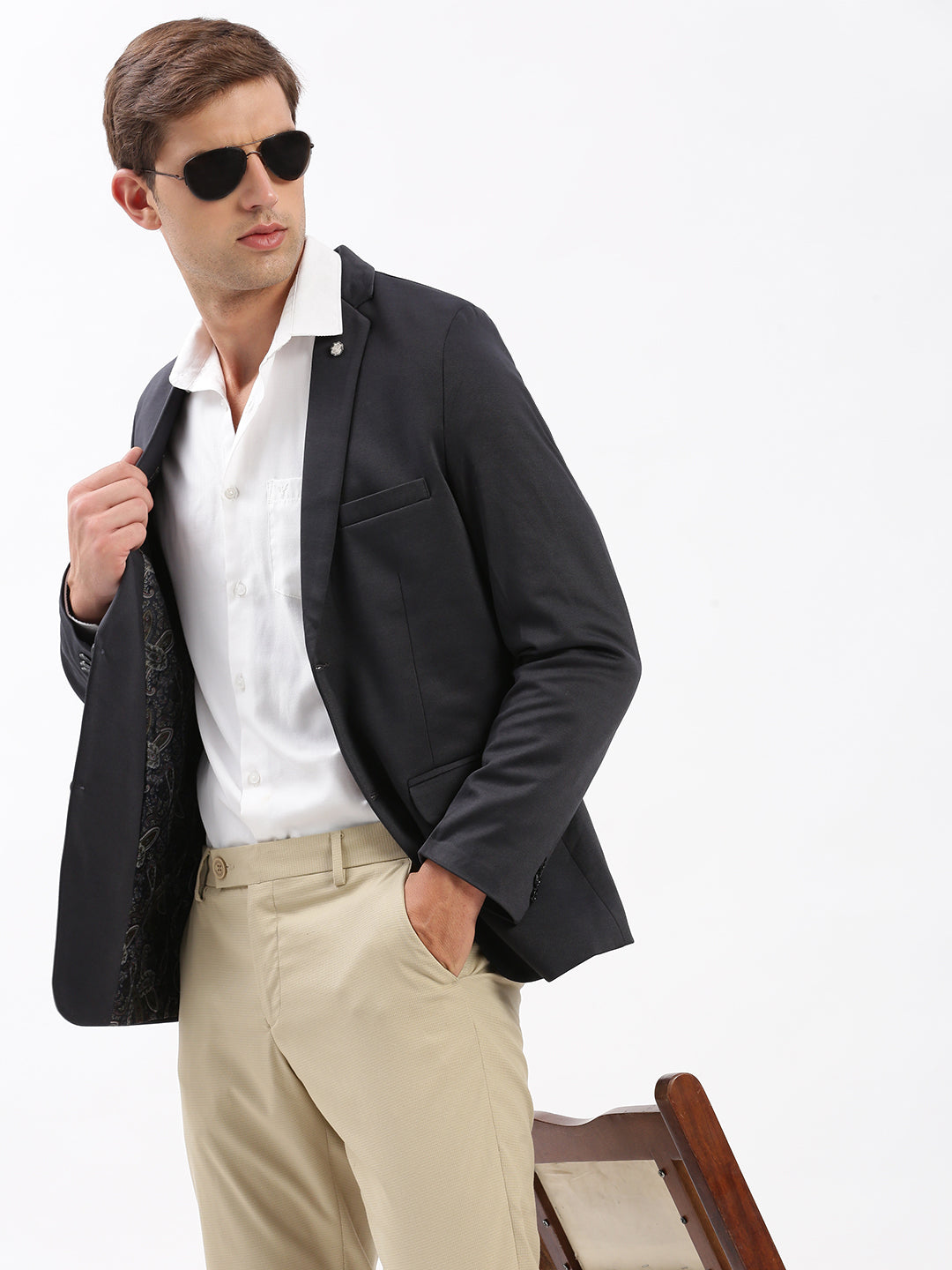 Men's Charcoal Slim Fit Notched Lapel Single-Breasted Casual Blazer