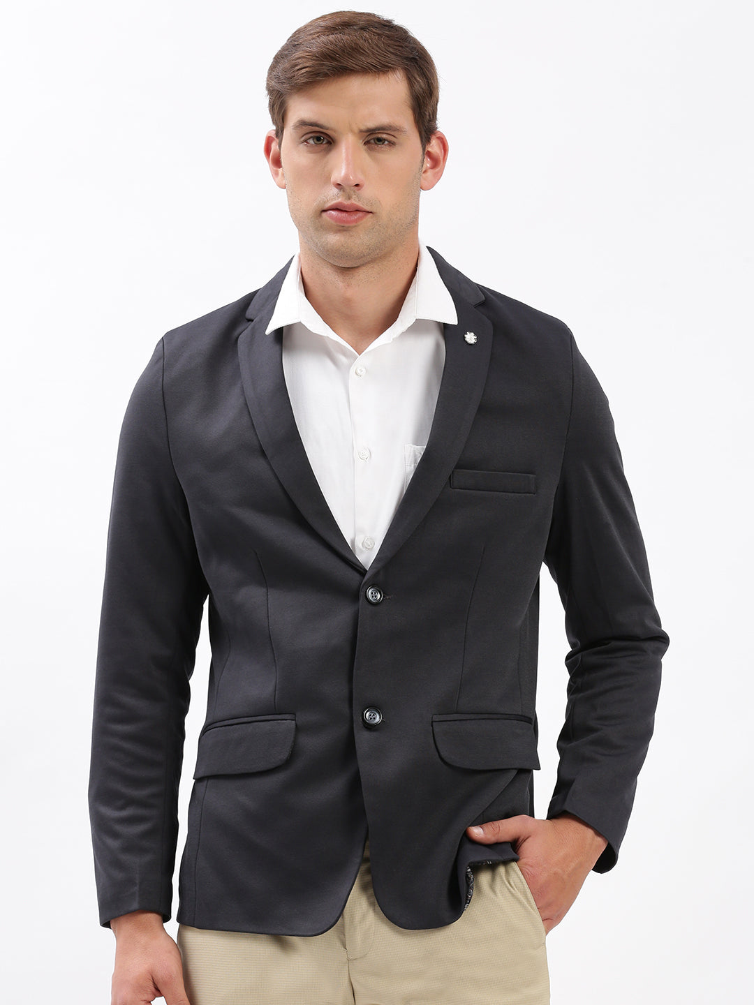 Men's Charcoal Slim Fit Notched Lapel Single-Breasted Casual Blazer
