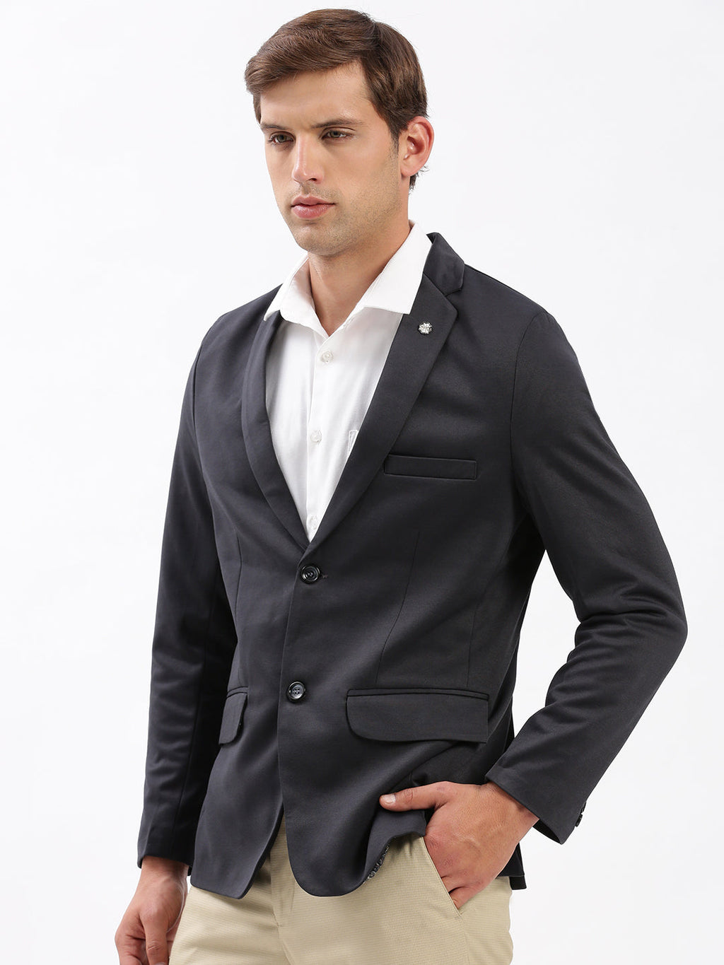 Men's Charcoal Slim Fit Notched Lapel Single-Breasted Casual Blazer