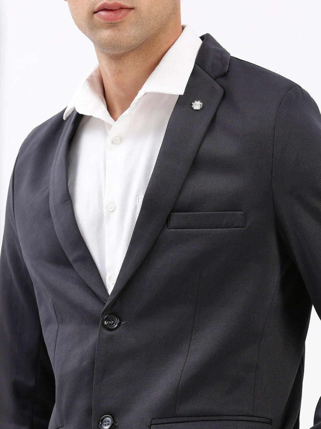 Men's Charcoal Slim Fit Notched Lapel Single-Breasted Casual Blazer