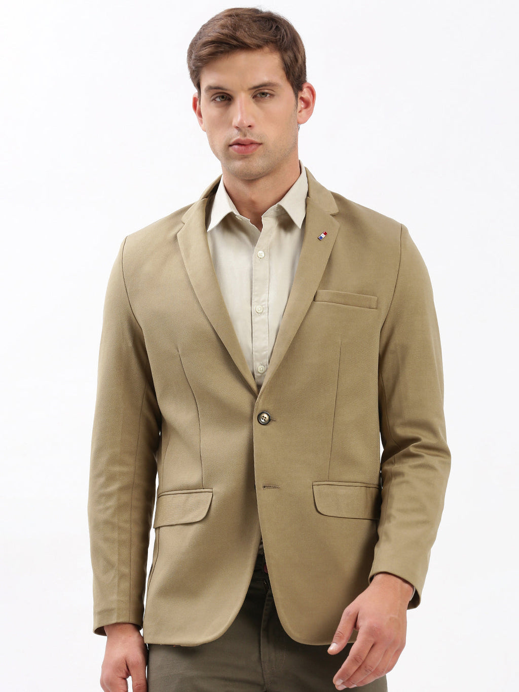 Men's Notched Lapel Solid Khaki Blazer