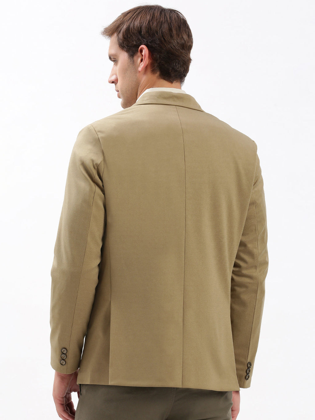 Men's Notched Lapel Solid Khaki Blazer