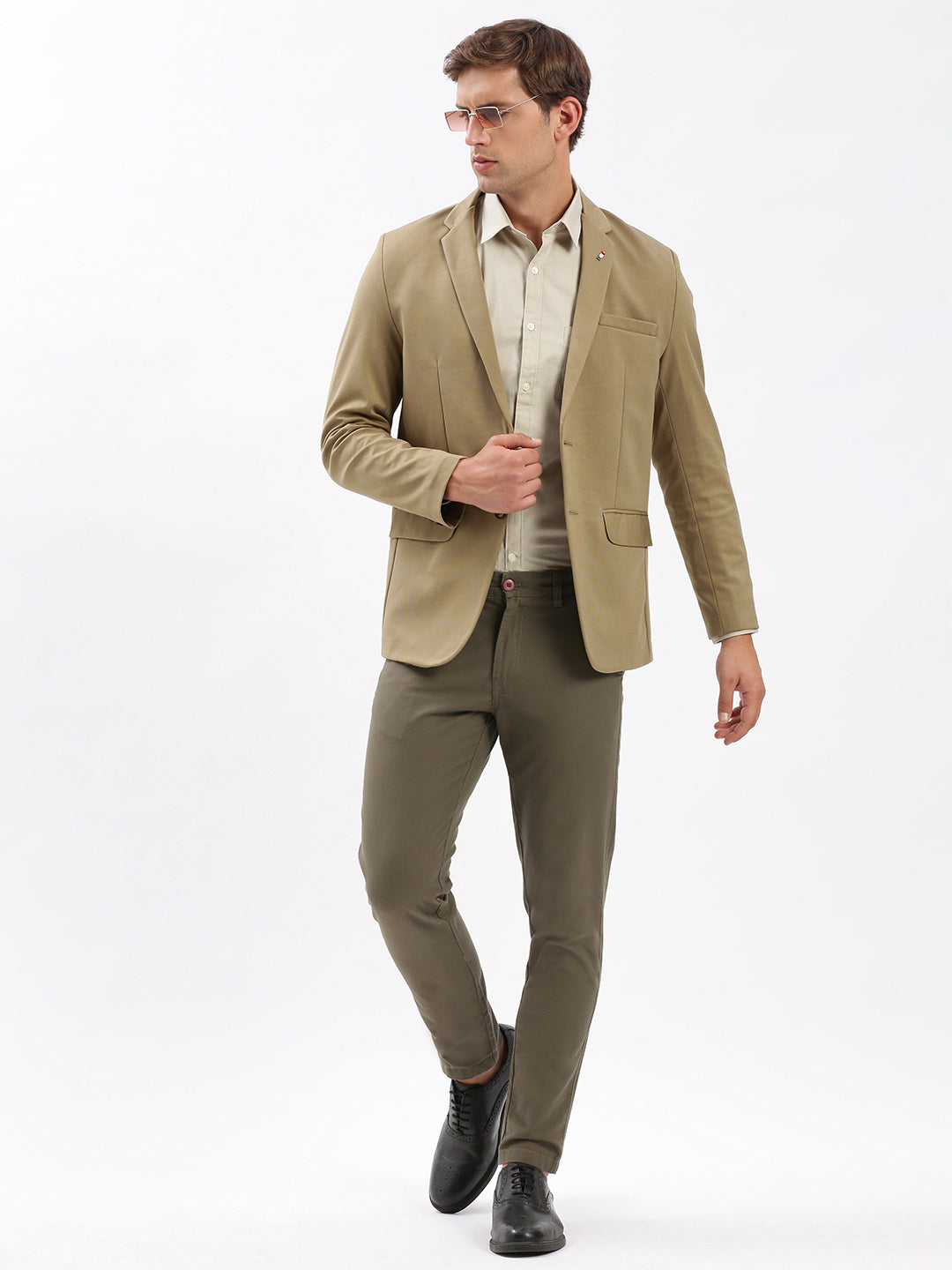 Men's Notched Lapel Solid Khaki Blazer