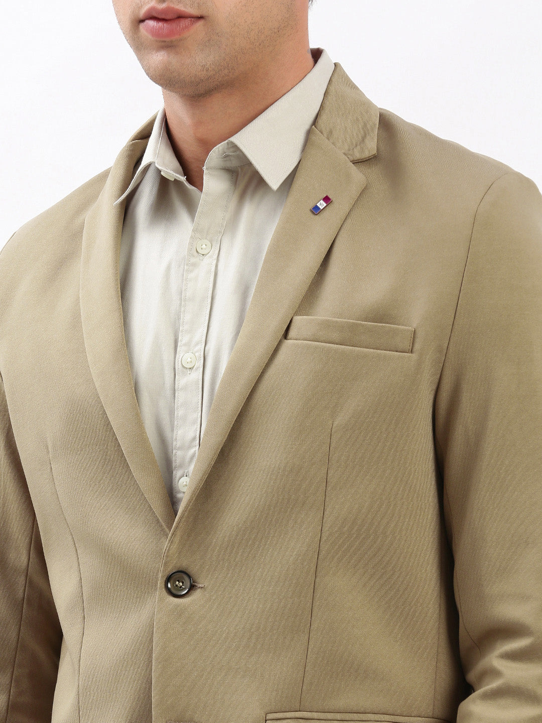 Men's Notched Lapel Solid Khaki Blazer