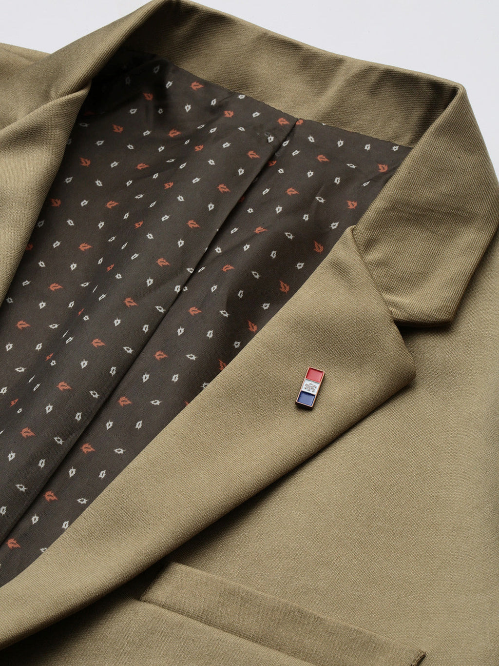 Men's Notched Lapel Solid Khaki Blazer