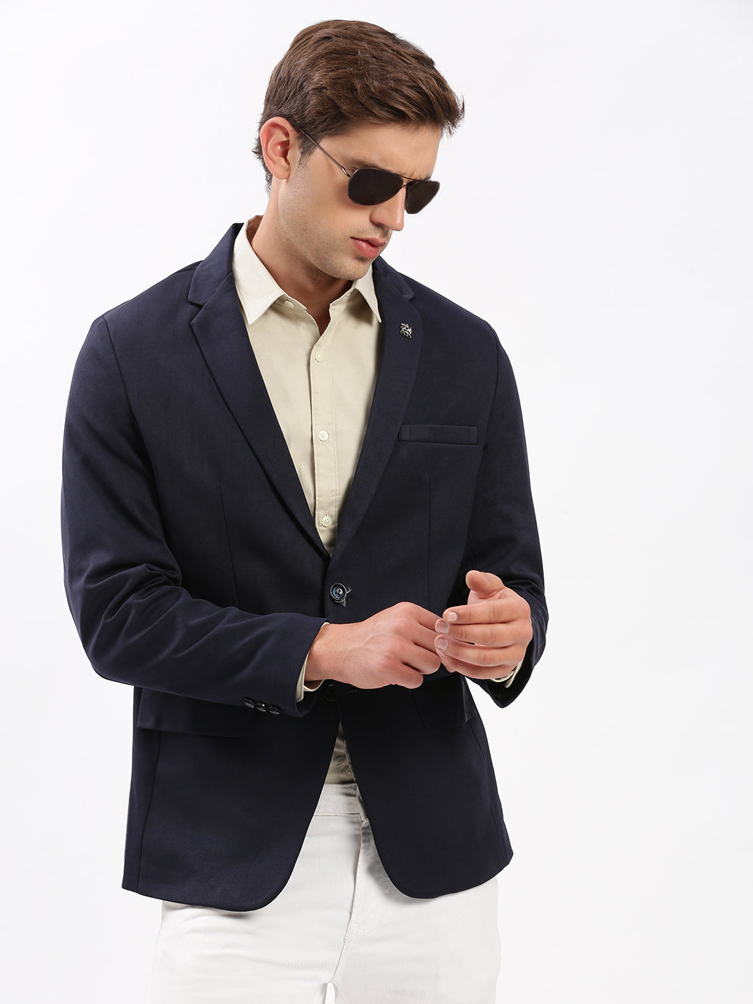 Men's Navy Blue Slim-Fit Notched Lapel Single Breasted Blazer