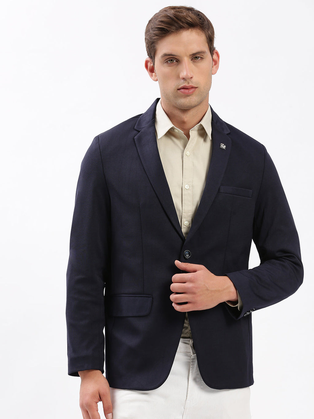 Men's Navy Blue Slim-Fit Notched Lapel Single Breasted Blazer