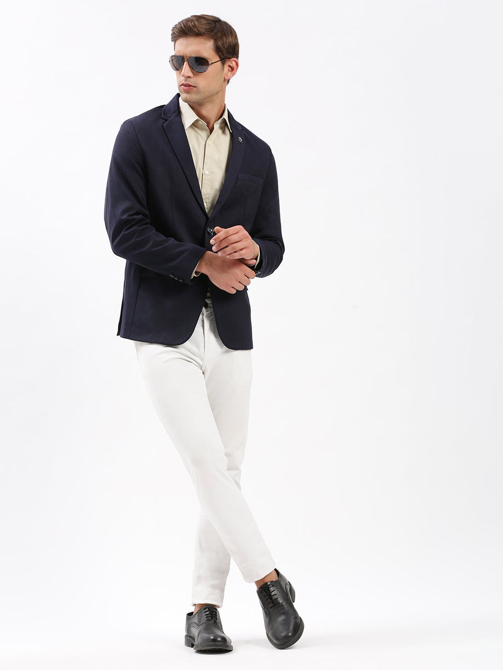 Men's Navy Blue Slim-Fit Notched Lapel Single Breasted Blazer