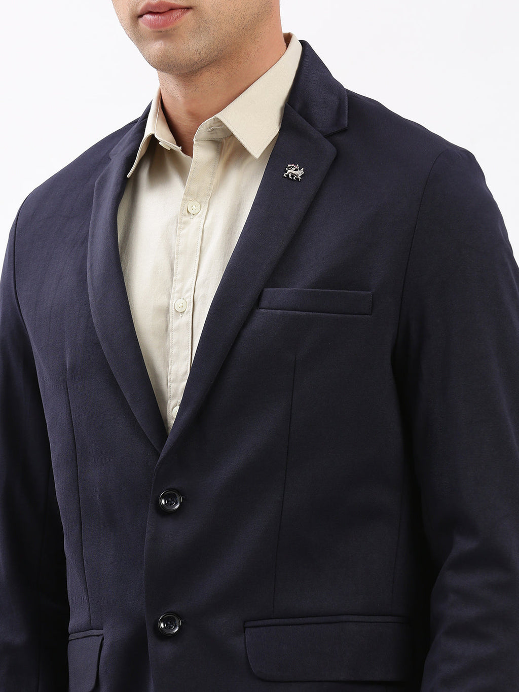 Men's Navy Blue Slim-Fit Notched Lapel Single Breasted Blazer