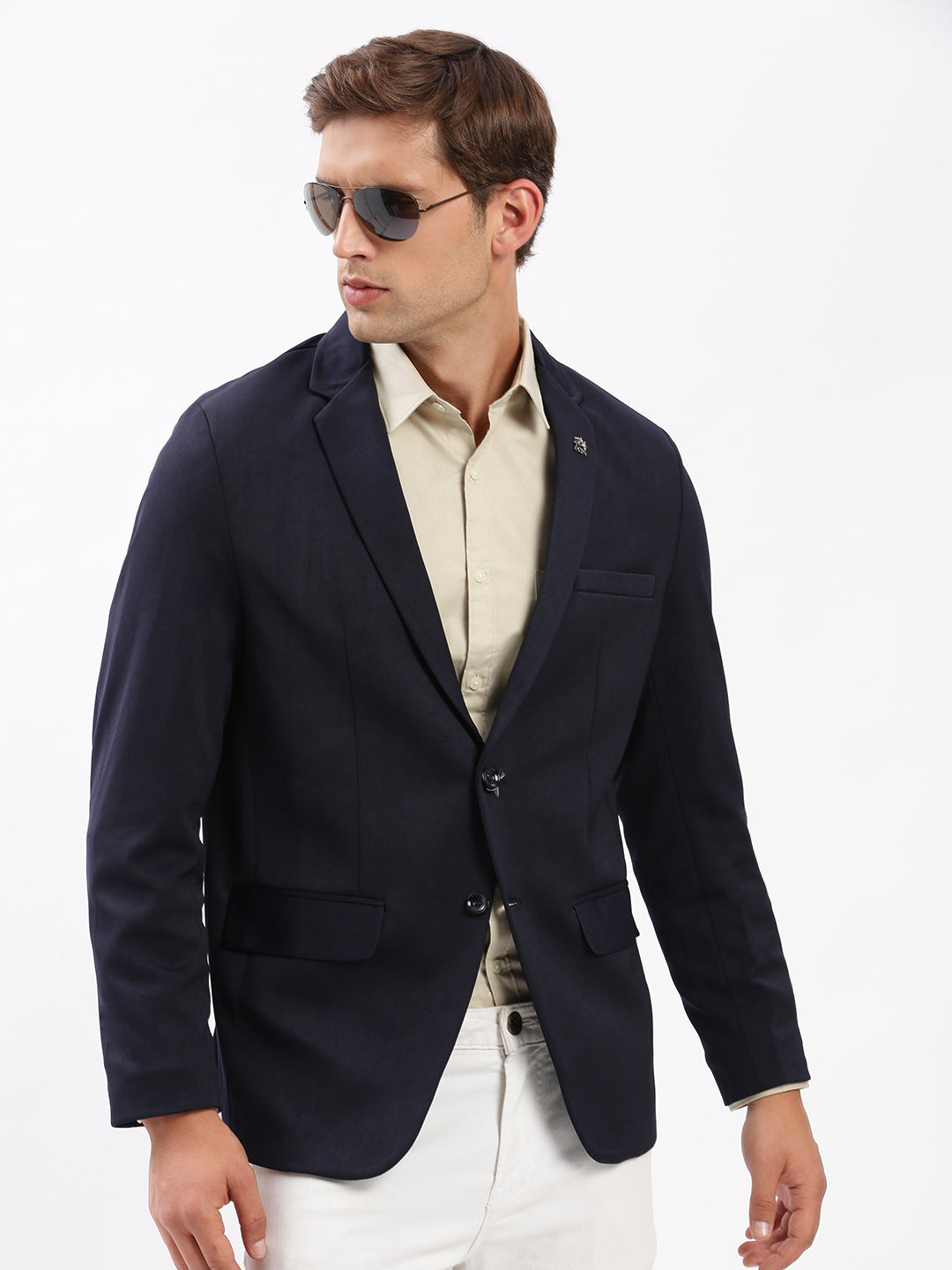 Men's Navy Blue Slim-Fit Notched Lapel Single Breasted Blazer