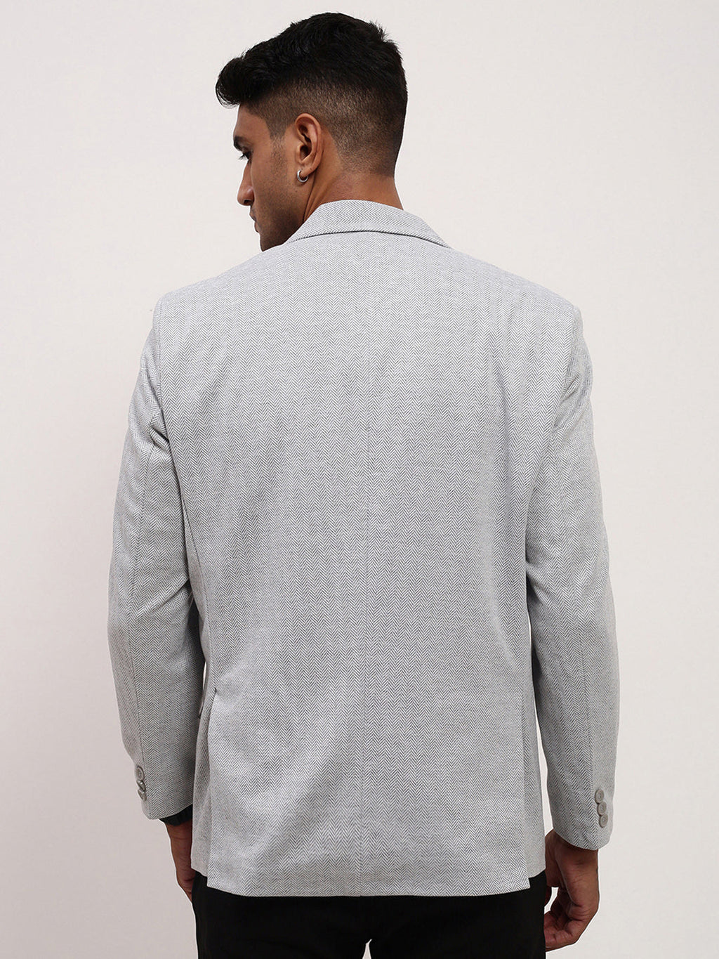 Men's Grey Solid Single-Breasted Blazer