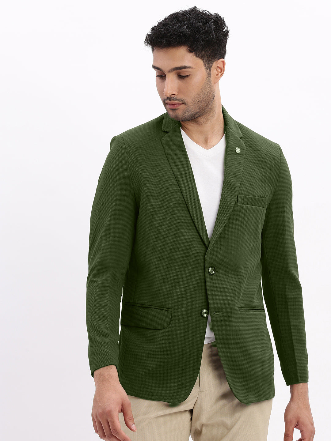 Men's Green Solid Single Breasted Blazer
