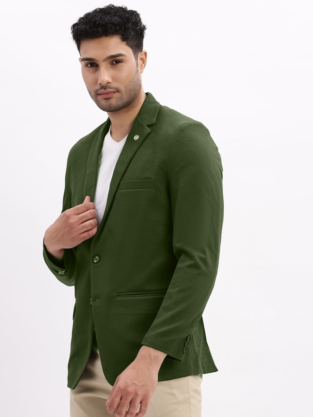 Men's Green Solid Single Breasted Blazer