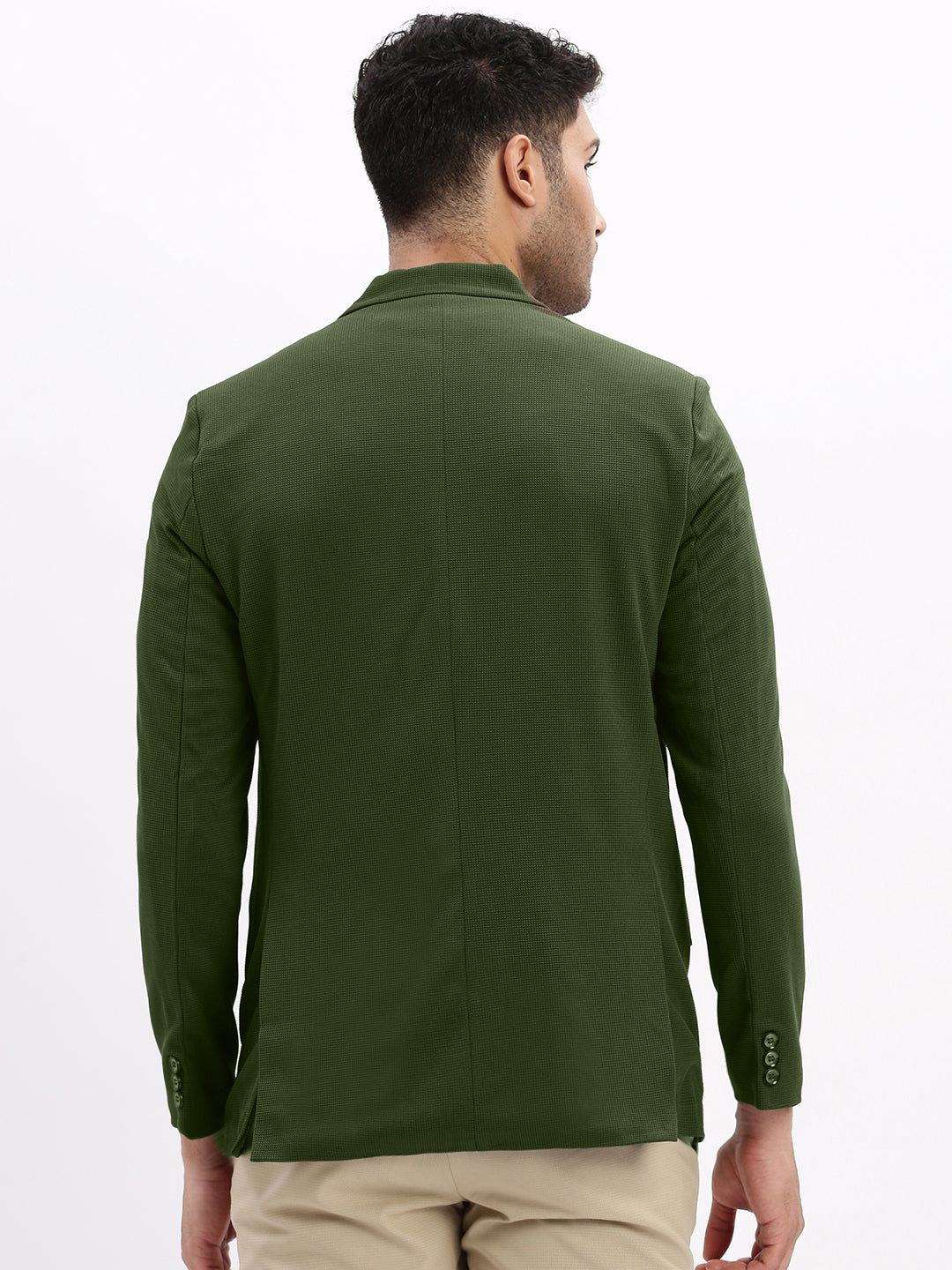 Men's Green Solid Single Breasted Blazer