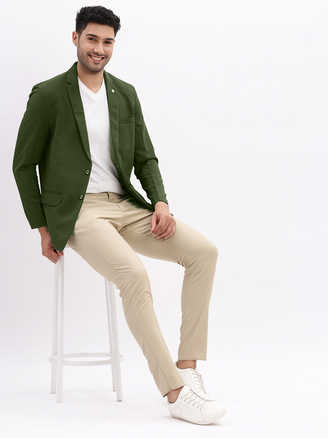 Men's Green Solid Single Breasted Blazer