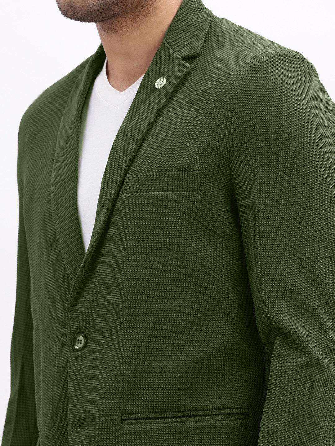 Men's Green Solid Single Breasted Blazer