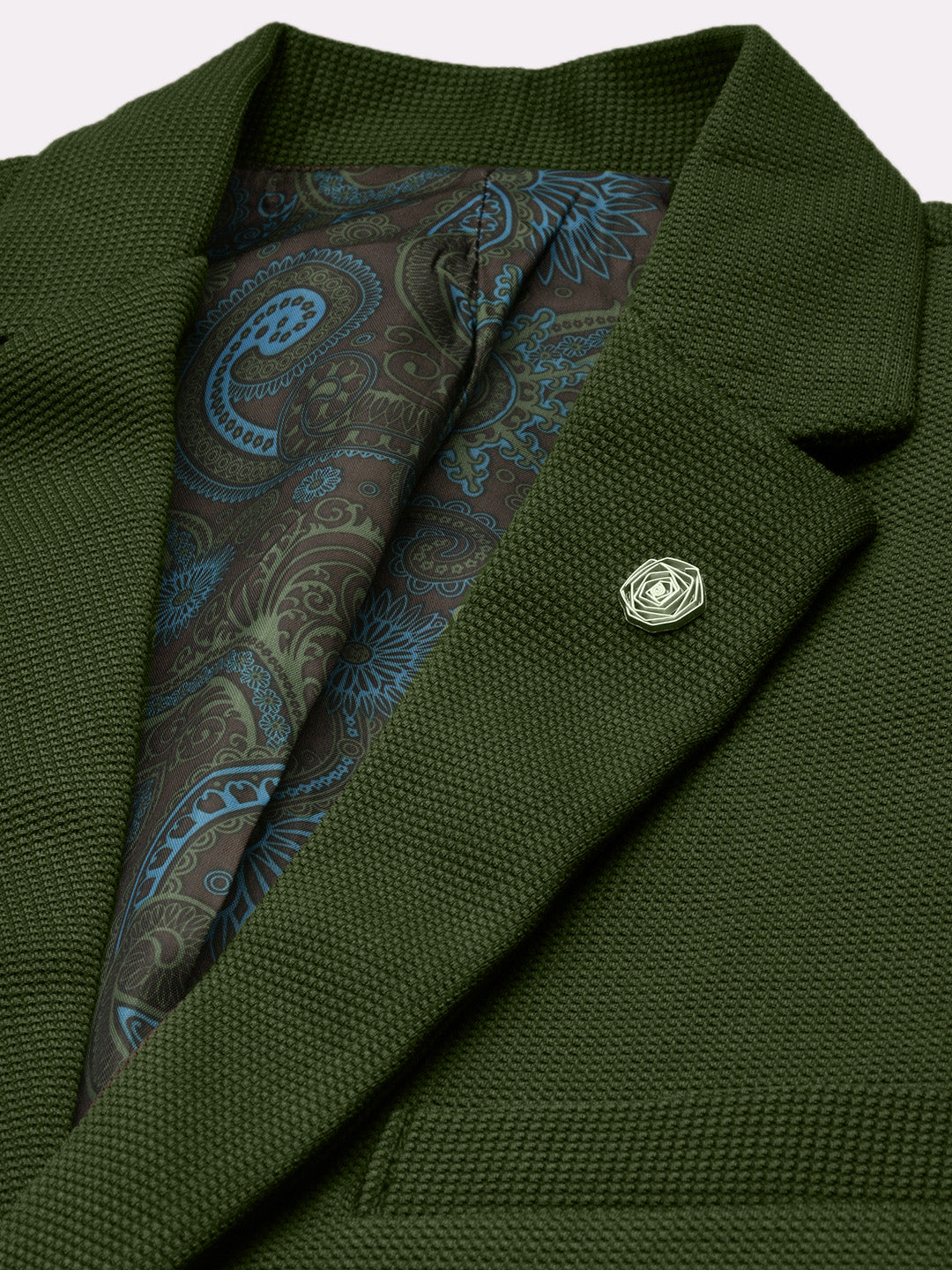 Men's Green Solid Single Breasted Blazer