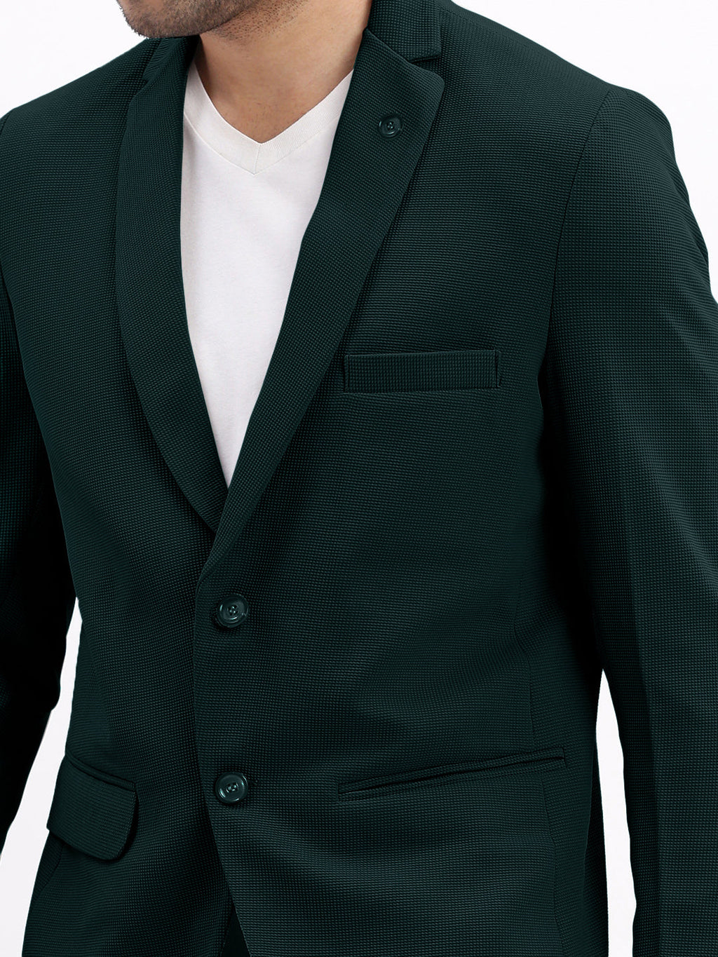 Men's Textured Teal Single-Breasted Blazer with Notched Lapel