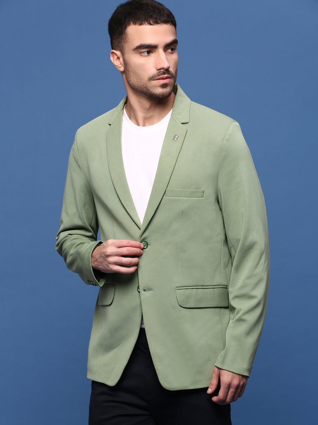 Men's Green Solid Single Breasted Blazer