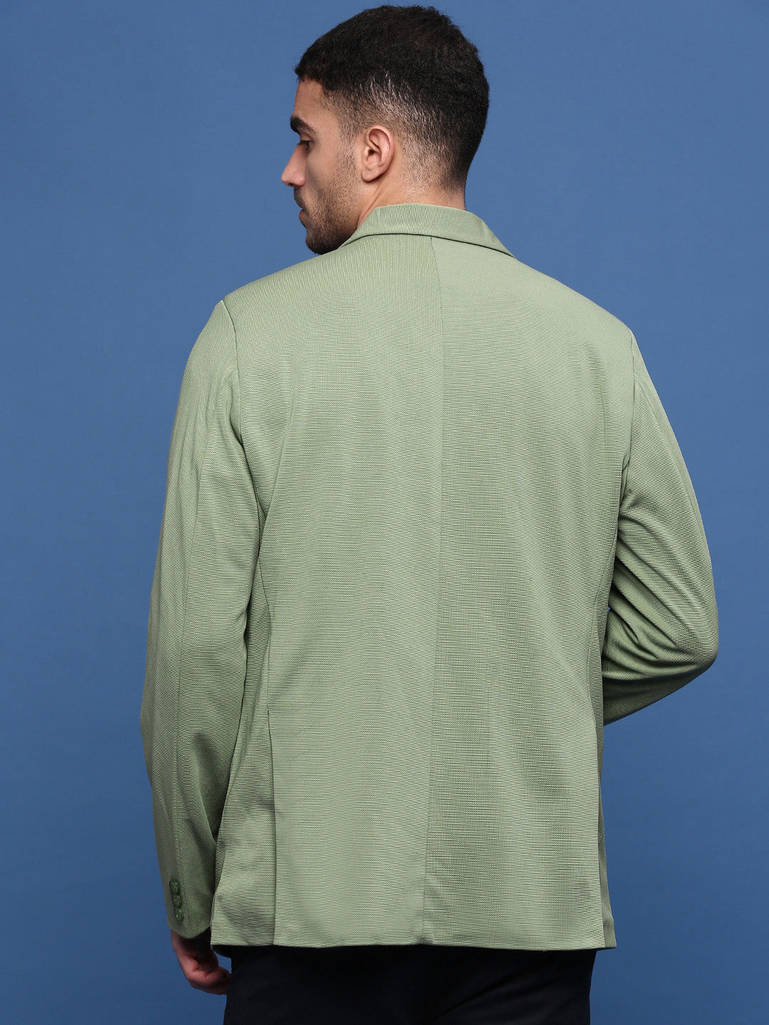 Men's Green Solid Single Breasted Blazer