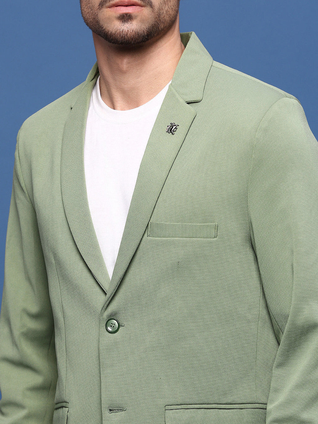 Men's Green Solid Single Breasted Blazer