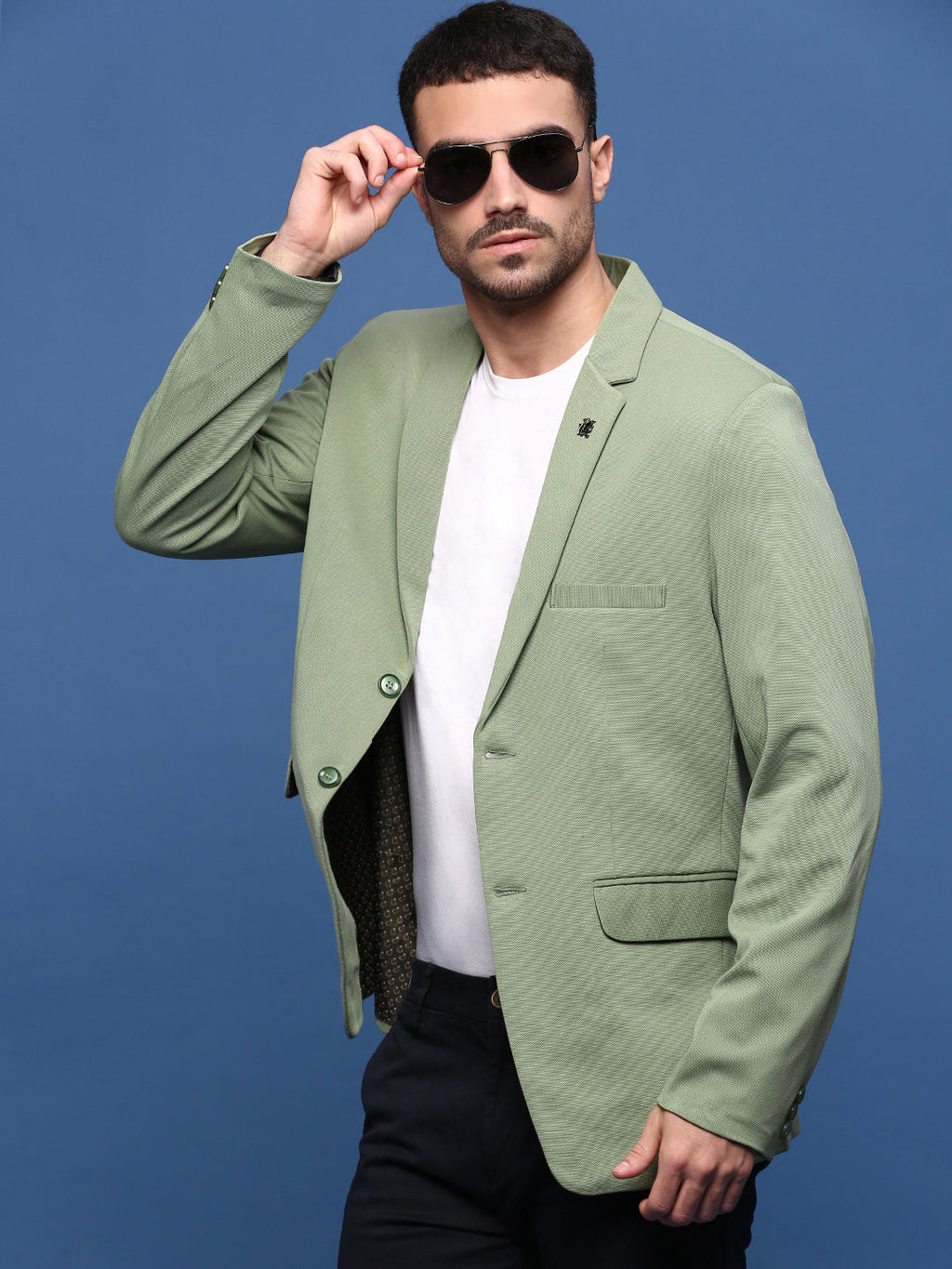 Men's Green Solid Single Breasted Blazer