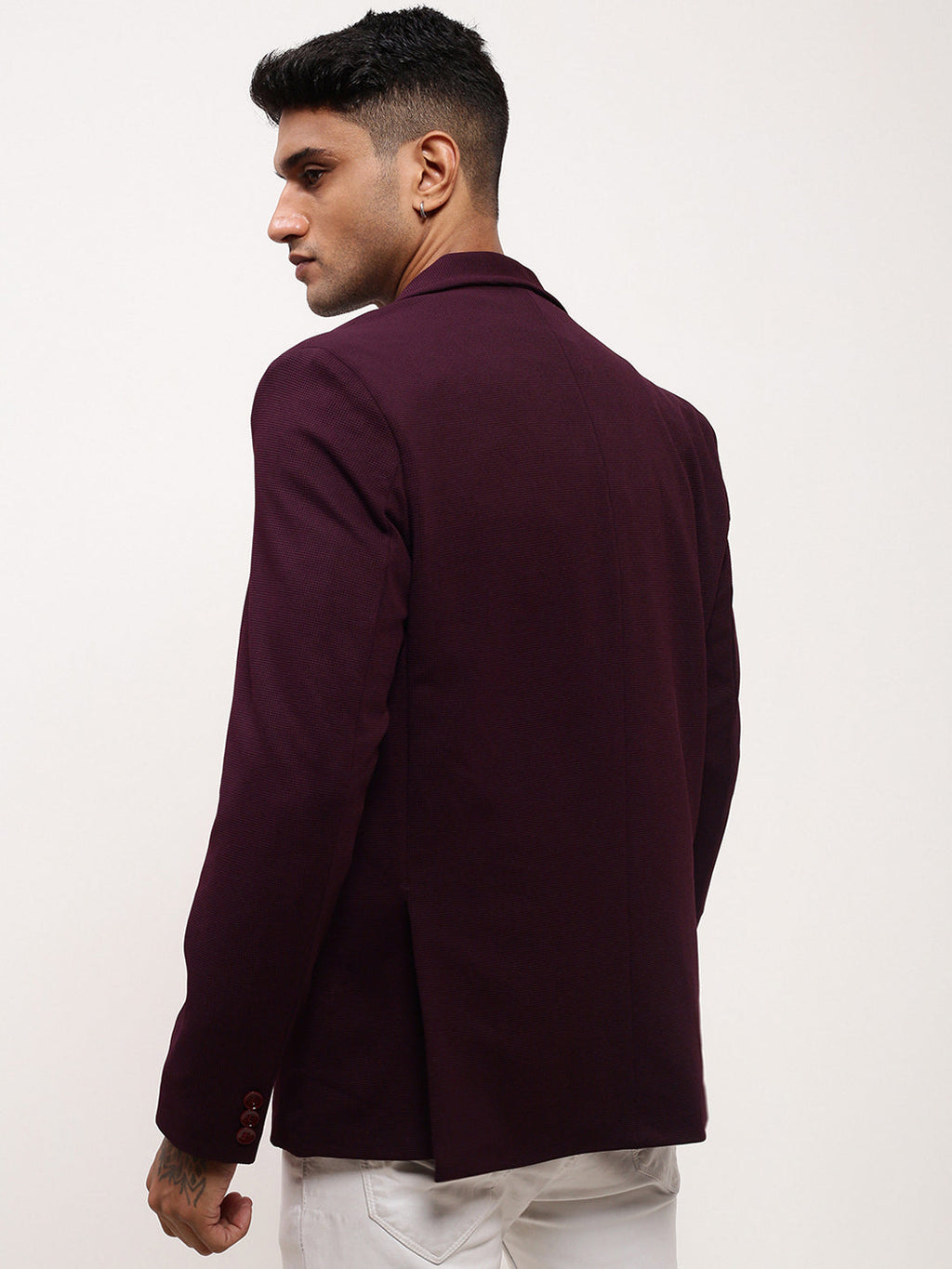 Men's Purple Solid Single Breasted Blazer