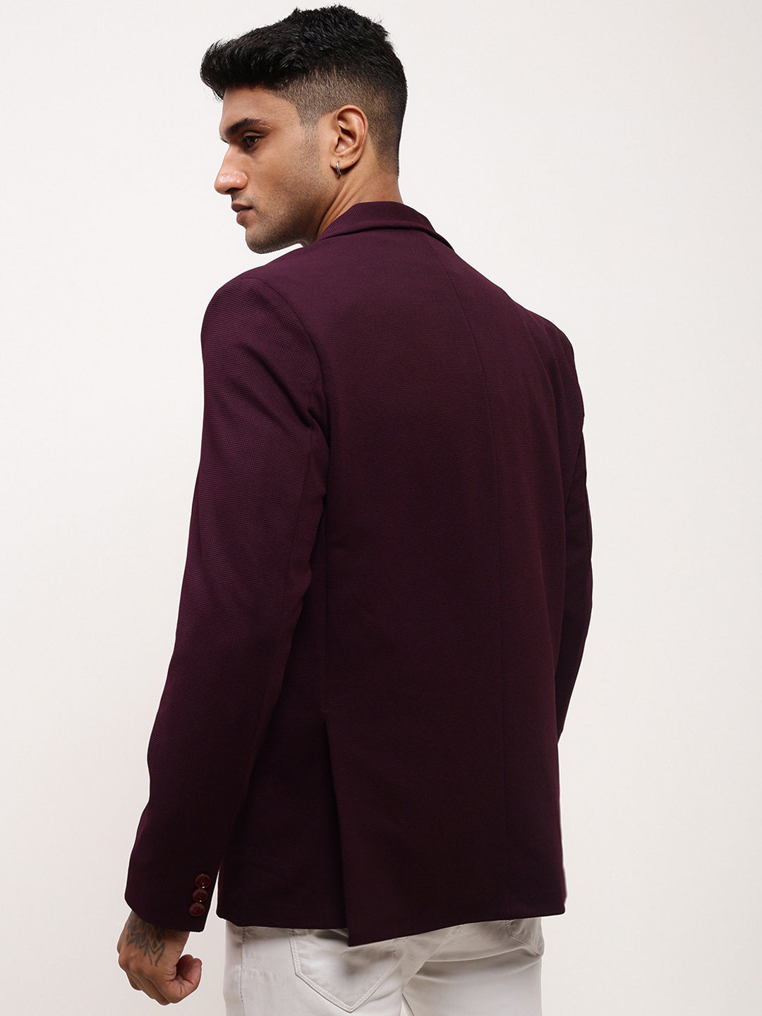 Men's Purple Solid Single Breasted Blazer