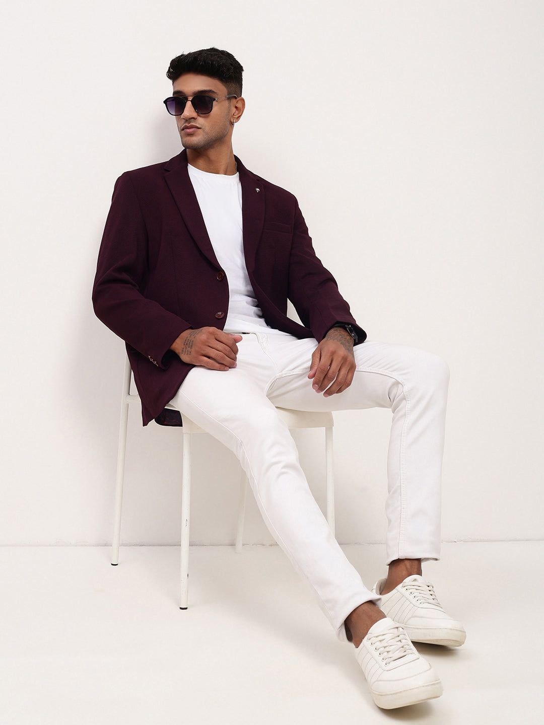 Men's Purple Solid Single Breasted Blazer