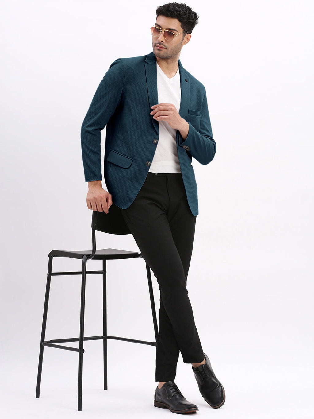 Men's Teal Solid Single Breasted Blazer