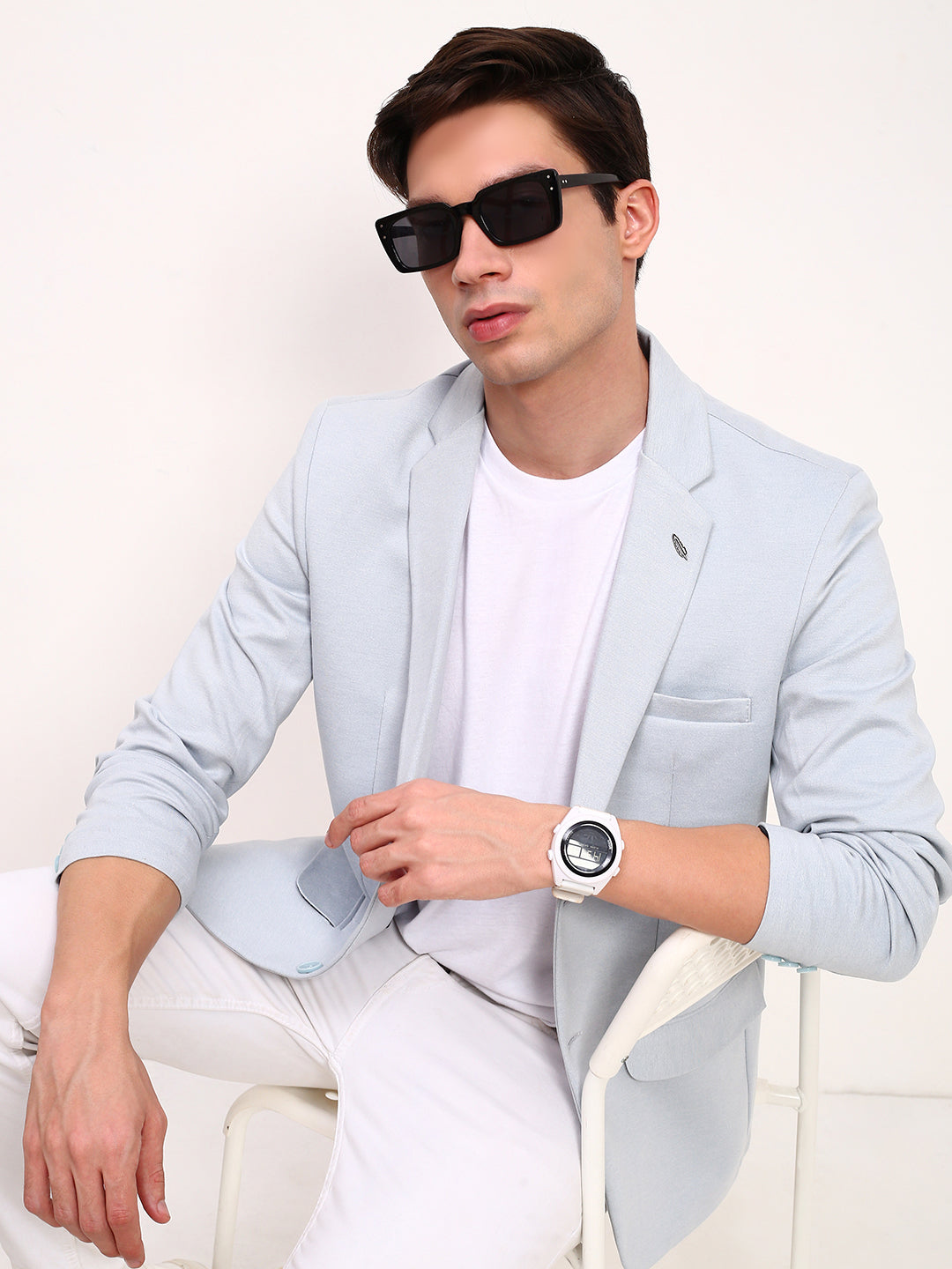 Men's Blue Solid Slim-Fit Single Breasted Blazer