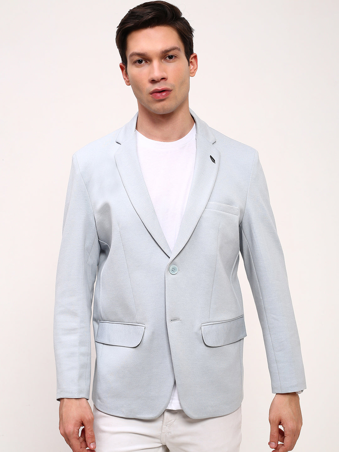 Men's Blue Solid Slim-Fit Single Breasted Blazer