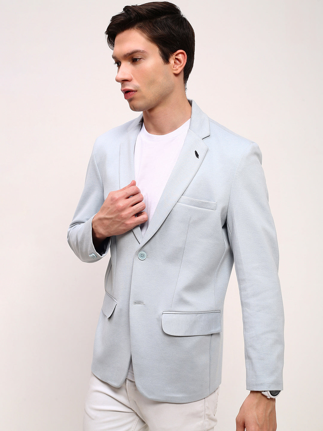 Men's Blue Solid Slim-Fit Single Breasted Blazer