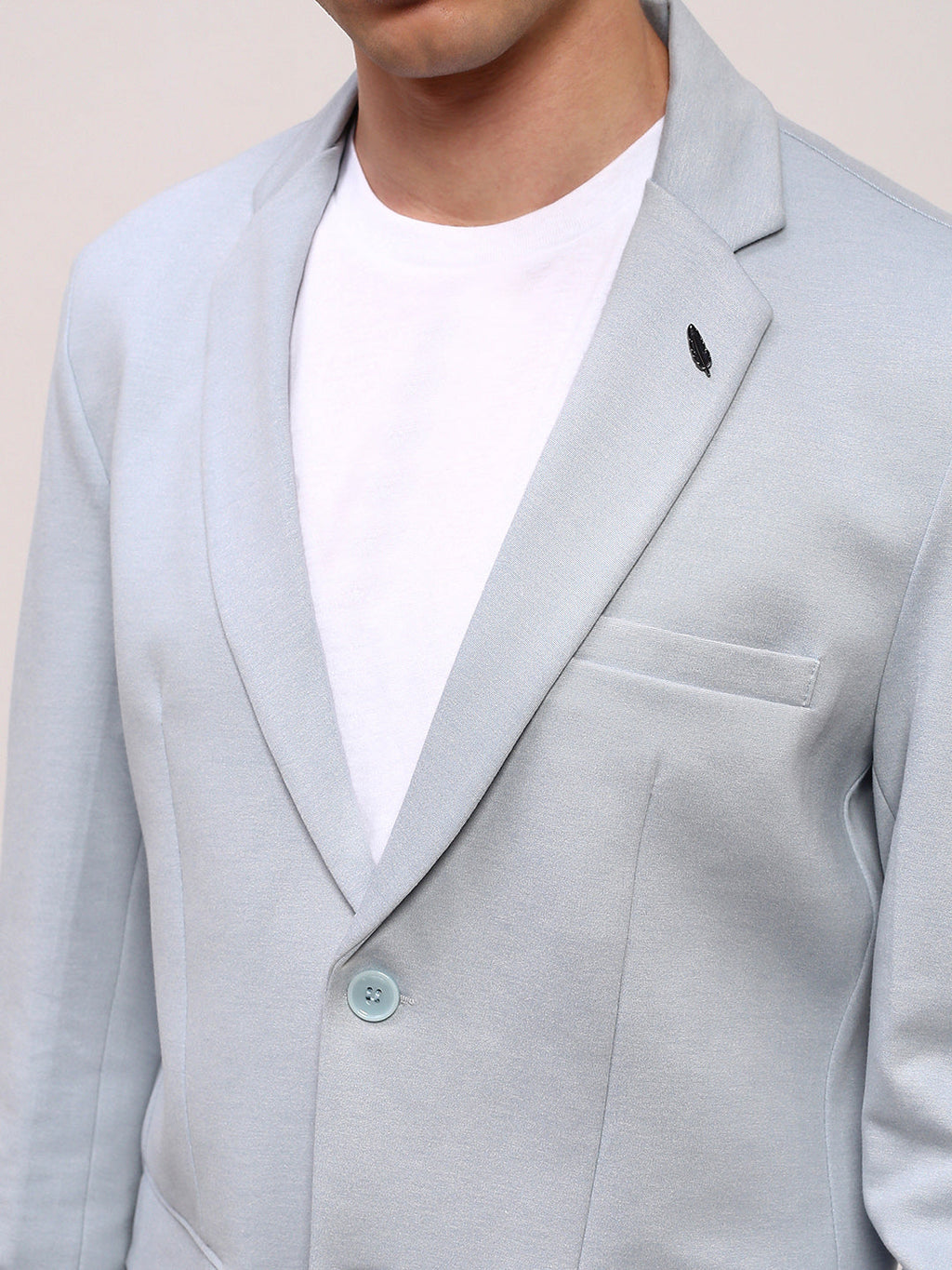 Men's Blue Solid Slim-Fit Single Breasted Blazer