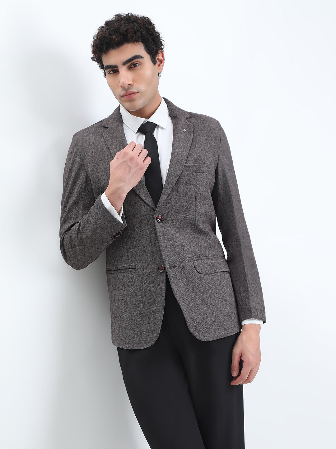 Men's Grey Single-Breasted Slim Fit Blazer